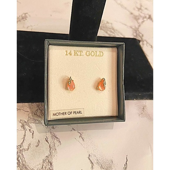 14k Gold and Coral Mother of Pearl Earri - Picture 2 of 2